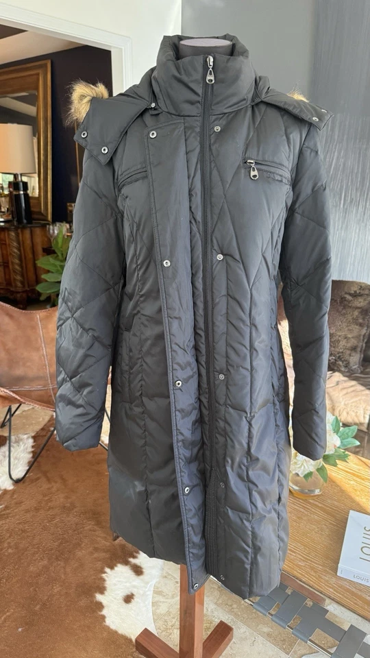 Marc New York Women L Black Full Zip Insulated Parka Jacket Removable Fur Hood - Image 4 of 4