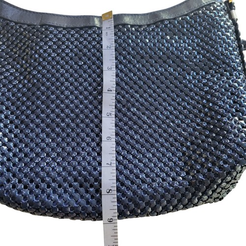 Borsa a tracolla in rete metallica blu navy donna 12x9" tracolla intrecciata stravagante costa - Foto 18 di 20