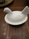 Indiana Milk Glass Hen on Nest Beaded Edge Covered Dish White Vintage Chicks