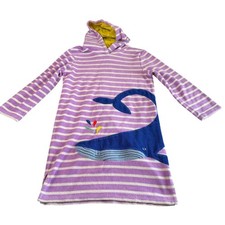 Mini Boden Girls Purple Stripe Whale Terry Cloth Hooded Cover Up 7-8Y Beach Swim