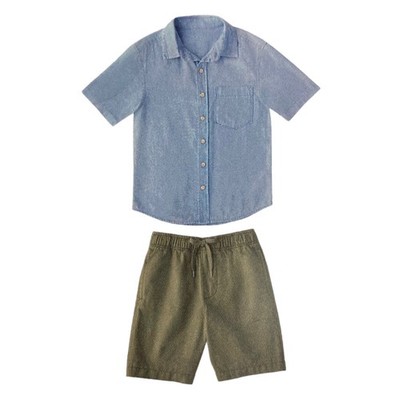 Member's Mark Boy's 2-Piece Button-Down Shirt & Drawstring Short Set (Chambray,
