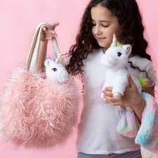 Unicorn Toy Set for Girls Age 3-6 4 PCS Stuffed Animal, Bag, Doll Blanket
