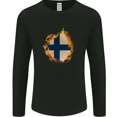 Der Finnische Flaggen Feuer Effekt Finnland Herren Langarm T-Shirt