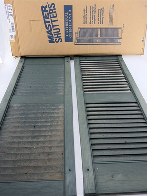 #ad Mid America Forest Green 028 Open Louver Vinyl Shutters Pair 14 1 2” X 36” $49.00