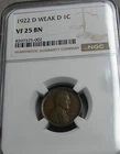 1922-D Weak D Lincoln Cent Wheat Penny  ---- NGC VF-25 Graded Coin ---- #977C