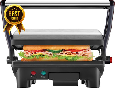 Electric Panini Press Grill 2 Slice Sandwich Maker Non Stick 180 Degree Stainles