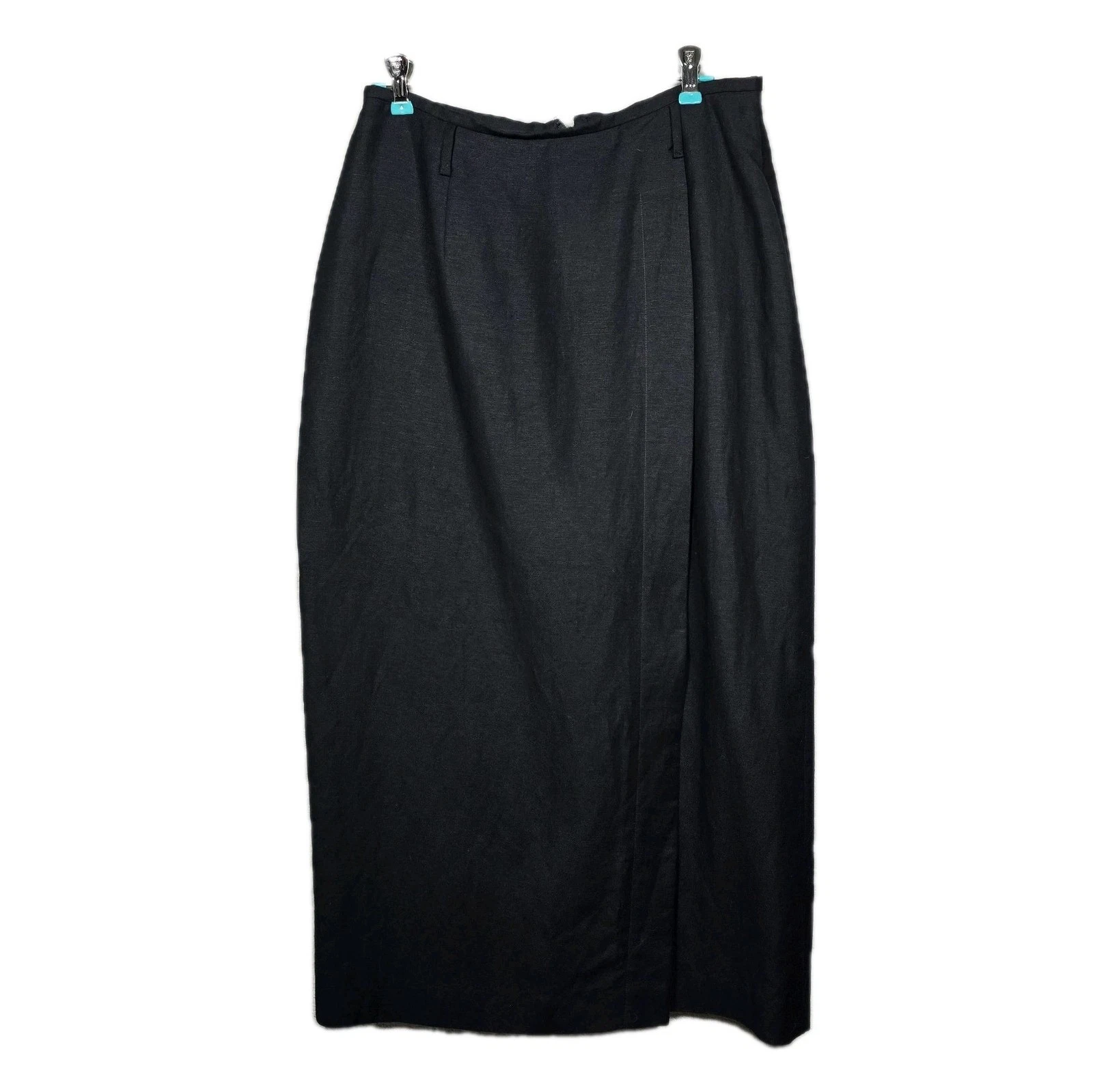 Vintage Preston York Black Linen Maxi Wrap-Styled Lined Skirt Women's 12 USA