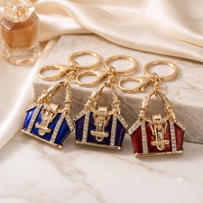 Glam Purse Keychains Rhinestone Crystal Enamel Handbag Charm Pendant Gift Gold