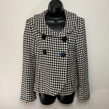 Pendleton Black White Houndstooth Blazer Jacket Size 6 Virgin Lambs Wool