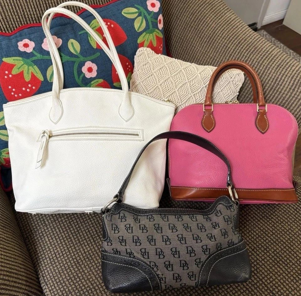 Lote Paquete Dooney Bourke Rosa Blanco Negro Hobo Cartera Media Luna Bolso Cartera Foto 4 de 4