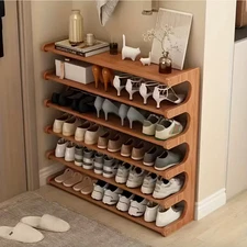 Bamboo Wood Shoe Rack She shelf Organizer Shelf Heavy Duty Brown Shelving Unit