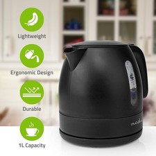 Nedis 1L Electric Kettle Quick Boil Time, Boil-Dry Protect 360° Filter Black