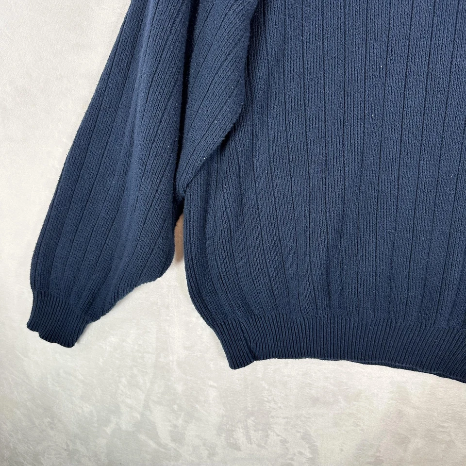 Vintage Trader Bay Sweater Mens LT Navy Blue 100% Cotton Ribbed Knit Made USA - Image 3 of 4