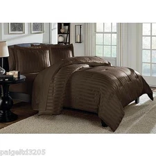 Essential Home Damask Stripe Mini Comforter Set w/ 2 Shams  Brown/Navy F/Q/K