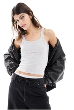 Cotton On Women's Staple Rib Scoop Neck Tank Basic Marle Grey Size Medium M NEW