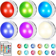 6 Pack Puck/Closet/Under Cabinet Lights with 2 Remotes Color Changing Dimmable