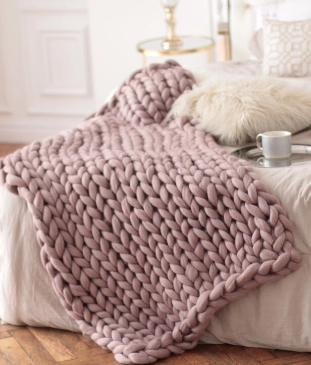 Dusty rose chunky knit blanket sales