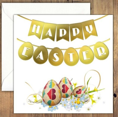Frohe Ostern Grußkarte, Blumen, Ostereier, Handarbeit fertig 