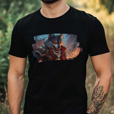 Mens Pirate Wolf Motif Cotton T-Shirt Size XS to 5XL