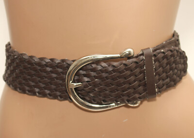 MICHAEL KORS Braided Wide Brown Leather Belt - Silve Buckle  display picture 3