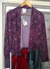 New Kim&co Ladies Purple Mix Spotted Metallic Wineberry Party Bolero Jacket Uk S