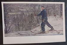 vtg postcard art I.I. Brodsky K.E. Voroshilov Skiing Soviet painting unposted