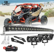 Roof For Can-Am Maverick X3 Curved 50" LED Light Bar Mount Kit +4" Cube Pods Fog