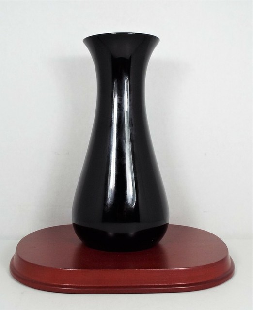 Vintage Black Glass Vase 8 1/2" Tall 3 1/8" Across Top 4" At Base