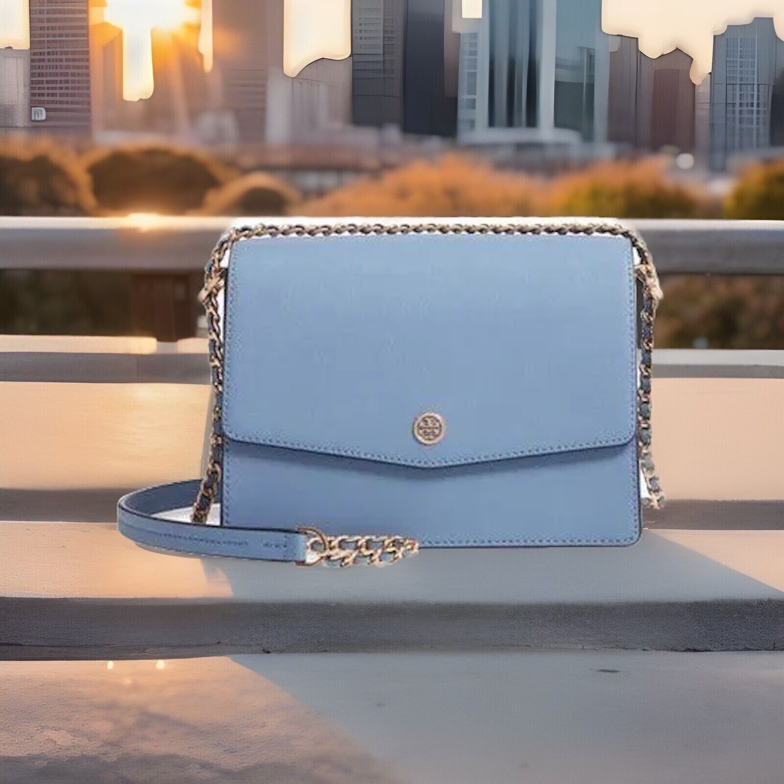 Pre-owned Tory Burch Robinson Convertible Shoulder Bag in Bluewood