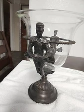 Antique Vase Wich Curved Glass Set In Bronze Sculpture