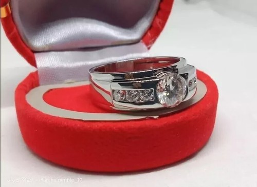 2.25 Ct Round Cut Lab Created Diamond Men's Unique Ring 14K White Gold Plated - Picture 3 of 5