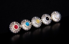 5X 16MM TURQUOISE FLOWER BLING SILVER LEATHERCRAFT BELT CONCHOS SCREW BACK