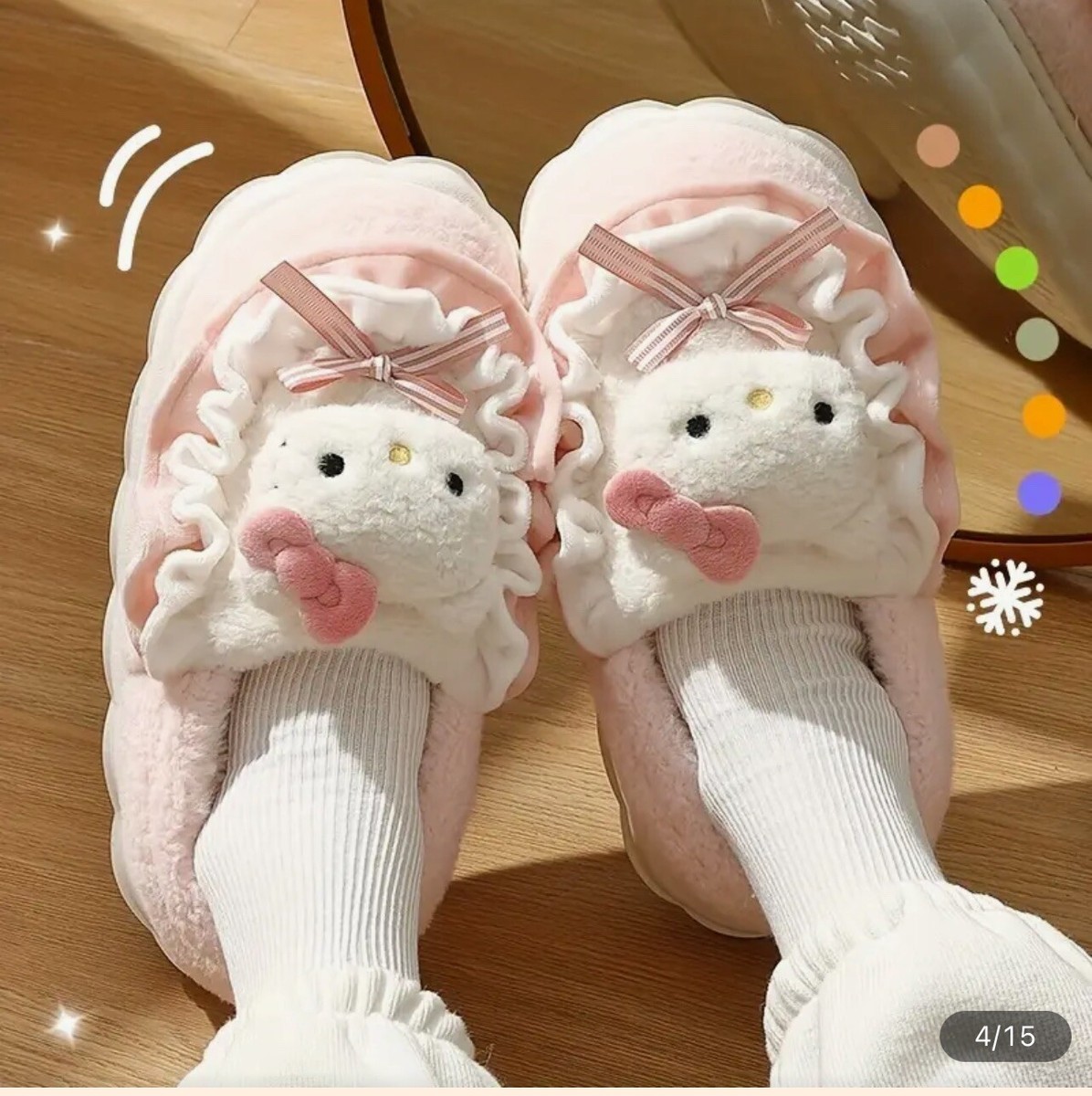 Sabots Hello Kitty Sanrio Femme/ado - Polaire Blanche - Semelle Antidérapante - Bride Réglable - Taille 35-40