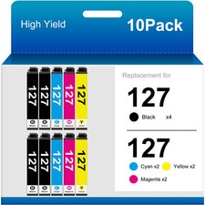 1-10 Black Color T127 Ink for Epson 127 WorkForce 840 845 WF-3520 NX625 Lot