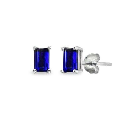 Sterling Silver créé Saphir Bleu 5x3mm OVALE Boucles D'oreilles Clou 