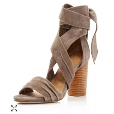 Raye Block Suede Open Toe Wrap Around Ankle Wrap Block Heels