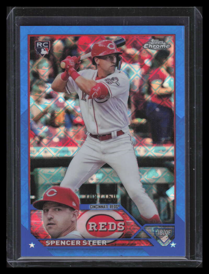 2023 Topps Chrome Logofractor Blue Refractor 146 Spencer Steer Rookie 108/150