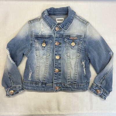 Hudson Girls Toddler 3T  Distressed Snap Button Light Wash Denim Jean Jacket