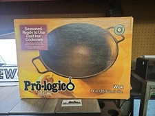Lodge Pro-Logic Wok with Flat Base and Loop Handles, 14-inch, Black New Open Box