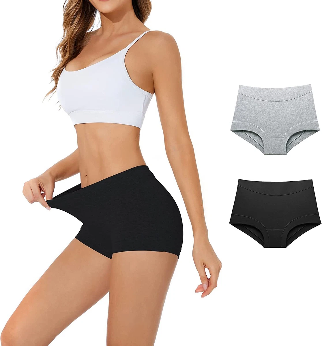 Migbean Comfortable Cotton Underwear for Women, High Waisted Boy Shorts  Panties