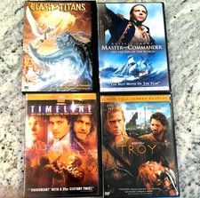 Lot of 4 DVDs: Timeline, Troy, Clash of the Titans, Master and Commander