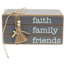 New ~ FAITH FAMILY FRIENDS Wooden Bookstack ~ Primitive Country Farmhouse