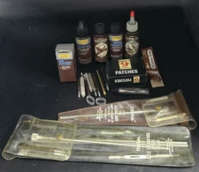 Lot Of Outers Gun Cleaning Supplies .357 .38 9mm 22 Calibers Patches Oil Solvent