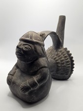 Peruvian Blackware Pottery Vessel Chimú Style Pre Columbian Seated Figure 