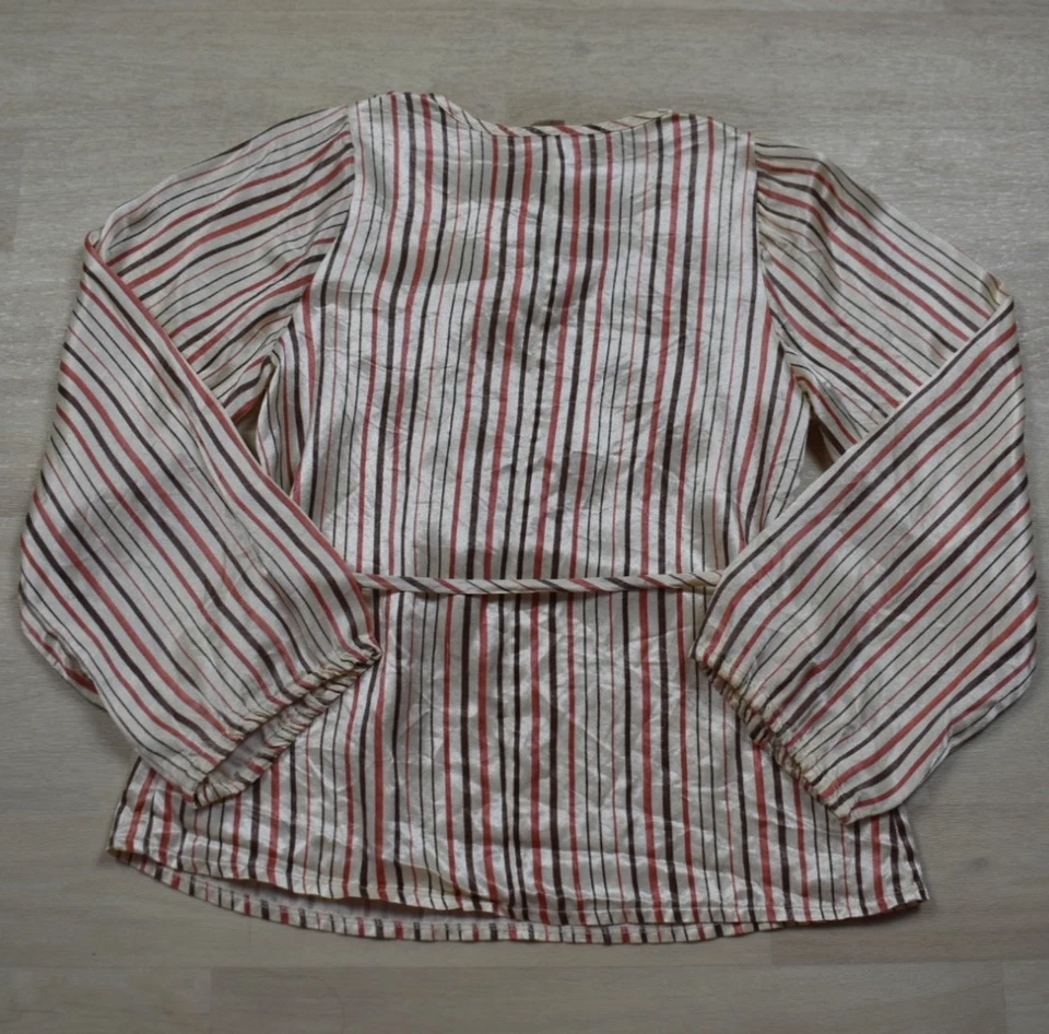 60s Satin Boho Blouse Striped Fowy Bell Sleeve Medium Hippy VTG - Image 4 of 4