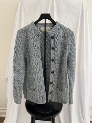 Vintage Quill Knit Ireland 100% Wool Aran Cable Knit Cardigan