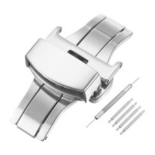 Stainless Steel Deployment Clasp 20mm Butterfly Folding Buckle Silver
