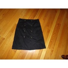 Vintage Talbots black twill button front 2 pocket skirt 8 looser fit Stretch