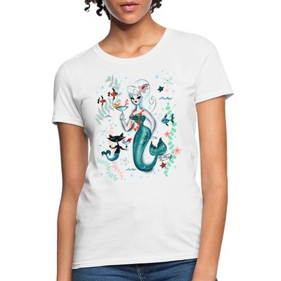 Cute Cartoon Cocktail Mermaid Blonde Women's T-Shirt