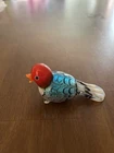 Vtg Murano Glass Bird Foil Figure Red Teal Turquoise 2.5”